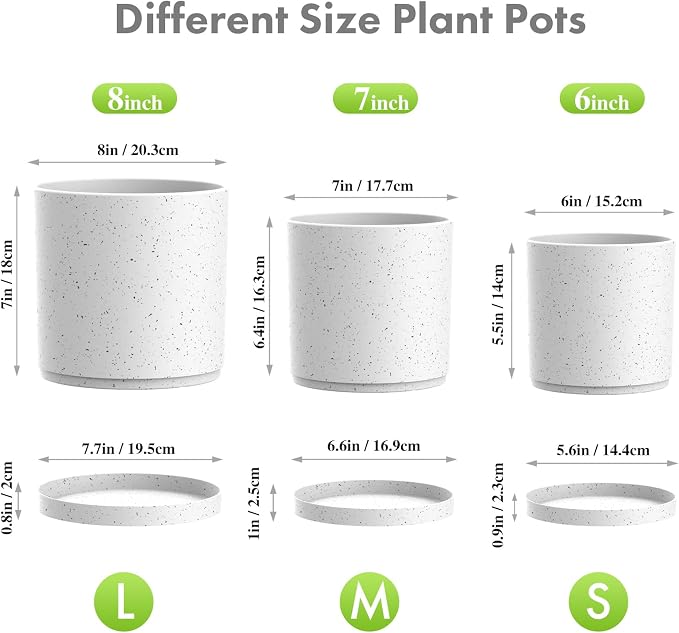8/7/6 inch Flower Pots, 3 Set Cylindrical Plant Pots - Image 2