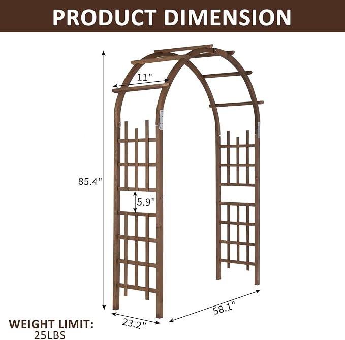 VINGLI Wooden Garden Arbor, Heavy Duty Outdoor Frame Trellis - Image 3