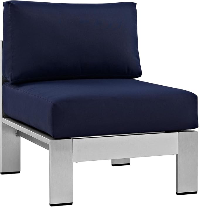 Modway Shore 5-Piece Aluminum Outdoor Patio Sectional Sofa Set in Silver Navy - Image 5