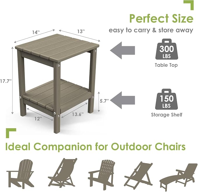 GREENVINES Adirondack-Outdoor-Side-Table | Wood Grain | 14 x 13 Inches | HDPE - Image 3