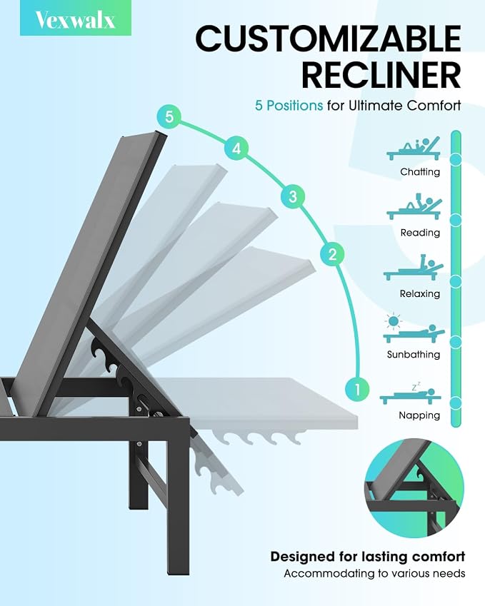 Outdoor Lounge Chair for Pool, Aluminum Chaise Lounge Chairs - Image 5