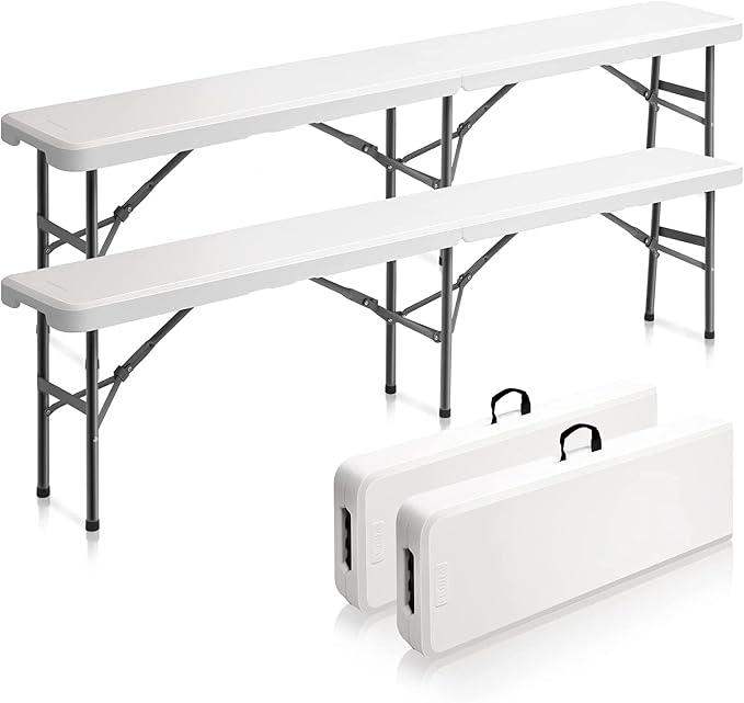 Outvita 2 Pack 6ft Folding Portable Bench, Waterproof Foldable Plastic Bench by Outvita