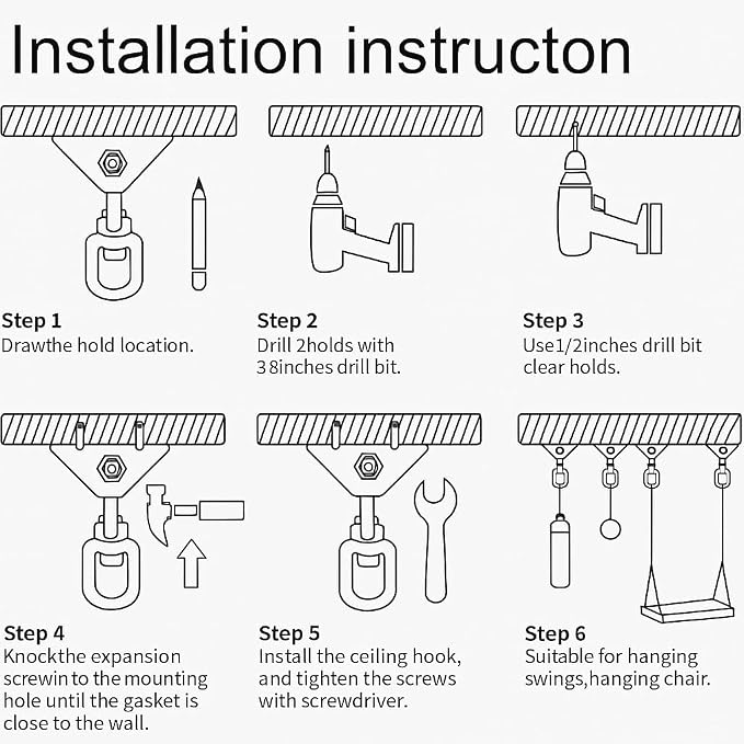 Hammock Hanging Kit, 360° Rotating Heavy Duty Swing Chair Hook 1200 lbs Capacity - Image 5