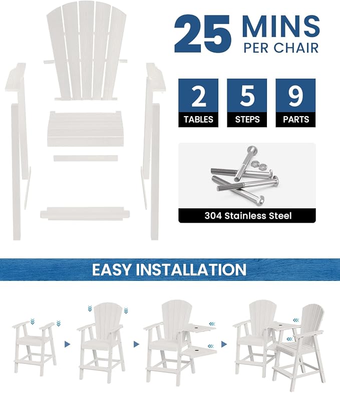 Ciokea Tall Adirondack Chairs Set of 4, HDPE Outdoor Adirondack Bar Stools - Image 5