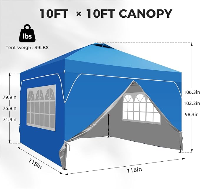 10x10 FT Pop Up Canopy, 1-Button Push Instant Canopy Tent - Image 5