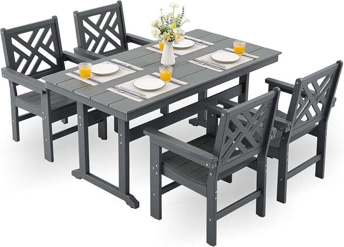 HDPE Dining Table Set for 4, 5-Piece Outdoor Table and Chairs Include 4 Dining by Unknown