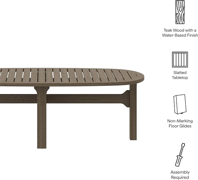 Modway Saratoga Teak Outdoor Oval Coffee Table in Weathered Gray – Low Wood - Image 4