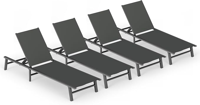 Ciokea Foldable Outdoor Lounge Chair Set of 4, No Assembly Aluminum Chaise by CIOKEA