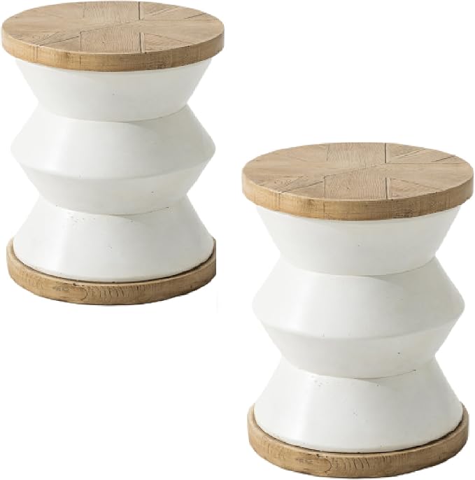 COSIEST Outdoor Side Table Set of 2, Round MgO Concrete Side Table, Patio End by COSIEST