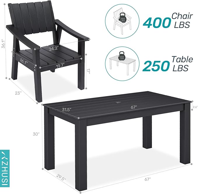 ZHUSI Patio Table and Chairs Set, Outdoor Table and Chairs, HDPE Outdoor Dining - Image 7