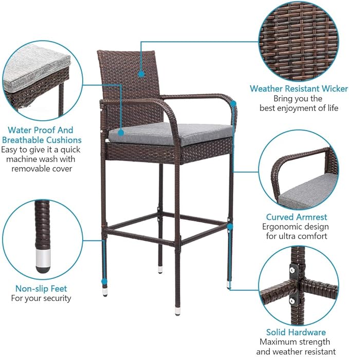 VINGLI Outdoor Bar Stools Set of 2 - Image 4