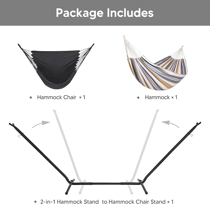 SUNCREAT 2-in-1 Convertible Double Hammocks 2 Person Heavy Duty, Large Patio - Image 3