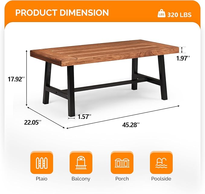 VINGLI Outdoor Wooden Coffee Table - Image 3