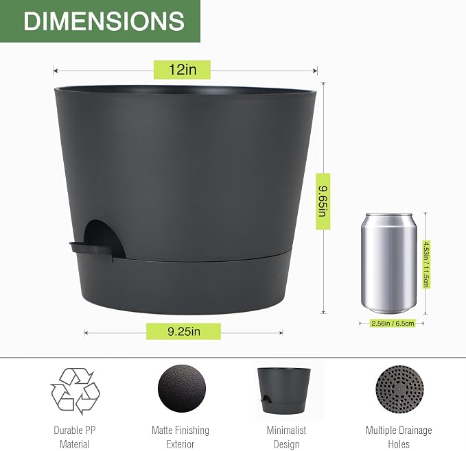 12inch Large Self Watering Plant Pot, Plastic Cylinder Planter - Image 5