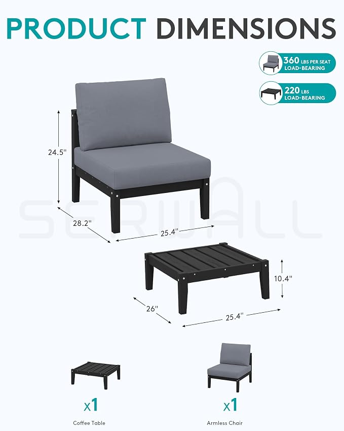 SERWALL HDPE Patio Furniture Set, 2 Pieces Outdoor Sectional Sofa Set, - Image 2