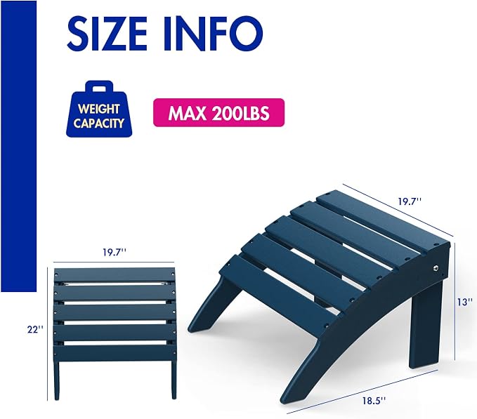BRIOPAWS Adirondack Ottomans | Folding | Set of 4 | HDPE Plastic | Blue Outdoor - Image 3