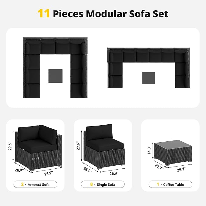 Aoxun Patio Furniture Set, 11 Piece Outdoor Sectional Sofas - Image 7