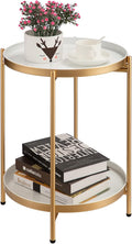HollyHOME 2-Tier Round Gold Side Table, Outdoor Small Folding Accent Stand by HollyHOME