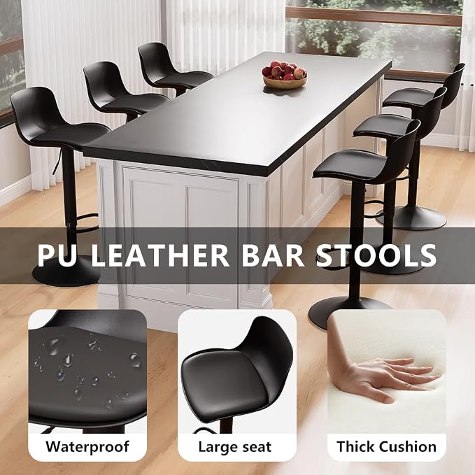 Kidol & Shellder Bar Stools Set of 2 Black Adjustable Swivel Barstools Modern - Image 7