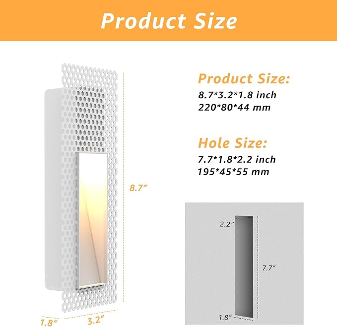 12 Pack Trimless Recessed Step Lights, 2W 3000K Warm White Wall Light, Indoor - Image 4