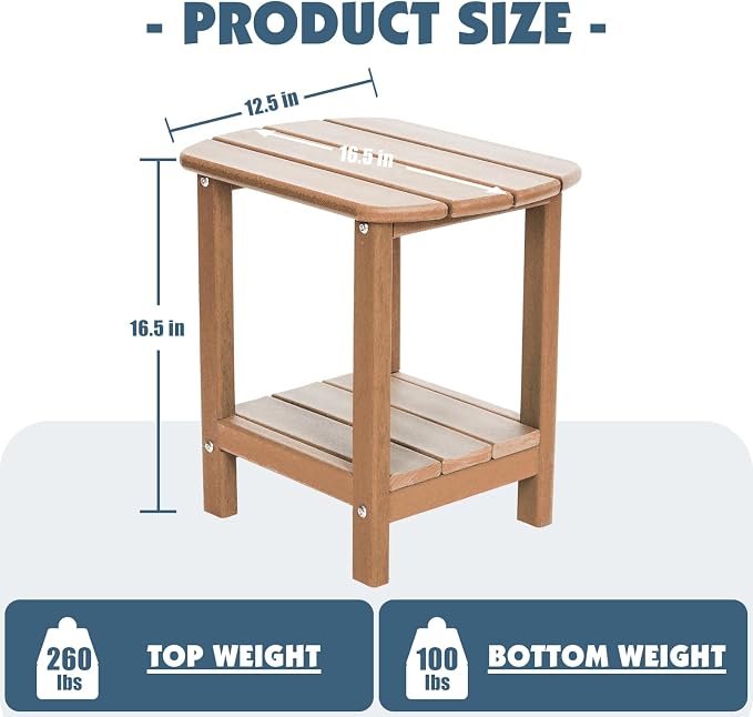 Adirondack Outdoor Side Table, 16.5” HDPE Small Patio Table - Image 2