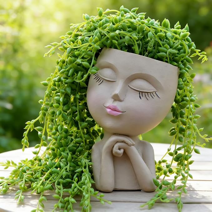 Face Head Planter, Funny Heads Plant Pots, Cute Girl Faces Plant Pot, - Image 4