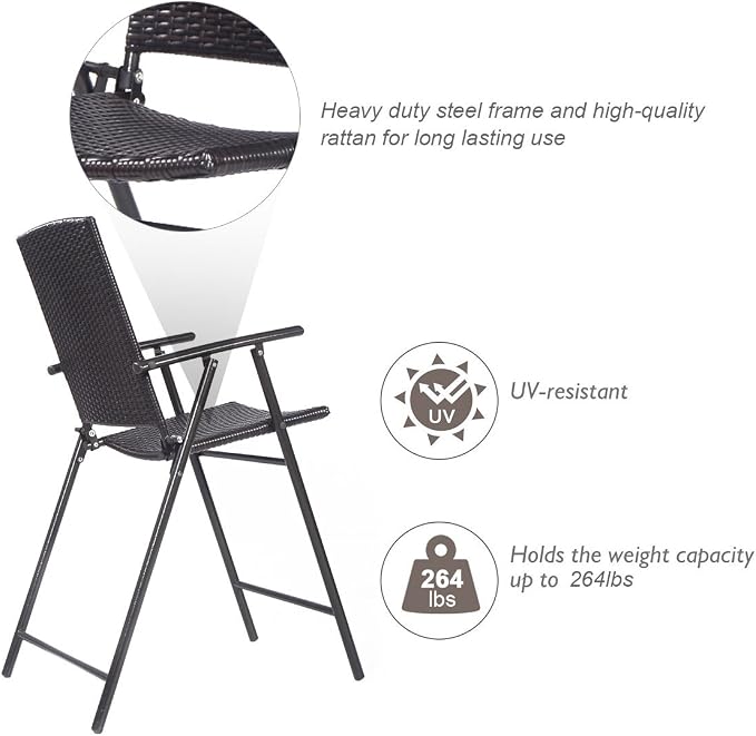 Giantex Set of 4 Folding Wicker Rattan Bar Chairs High Stool - Image 6