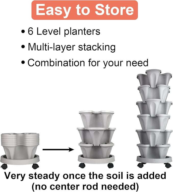 GameXcel Vertical Planter 6 Tier Stackable Planters Garden Planters Strawberry - Image 7