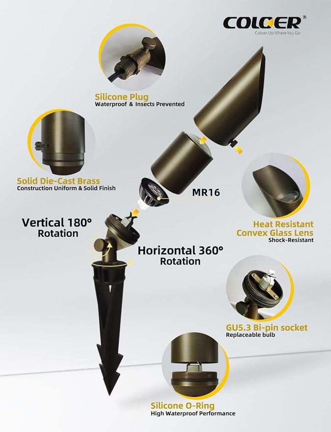 COLOER Brass Landscape Spotlights, 6 Pack Spotlight Fixture Outdoor - Image 3