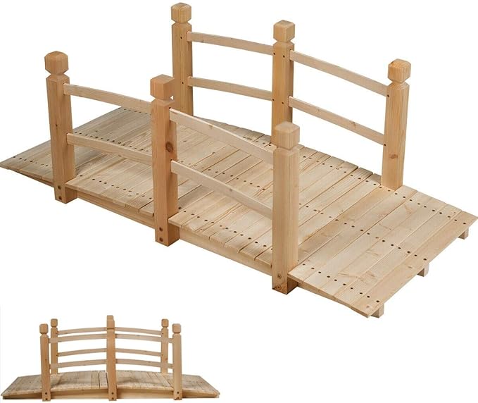 HAPPYGRILL Wooden Bridge, Natural Wood Garden Bridge by HAPPYGRILL