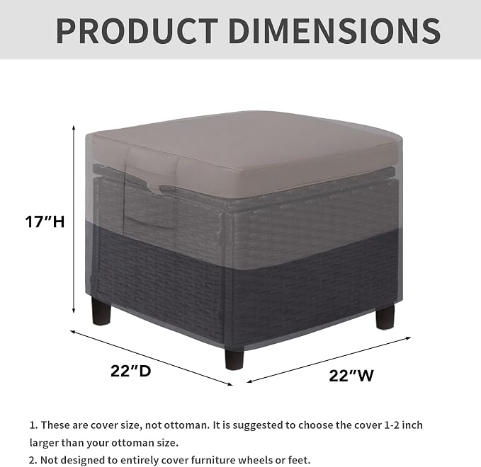 Easy-Going Outdoor Ottoman Cover, Waterproof Patio Ottoman Cover, Heavy Duty - Image 2