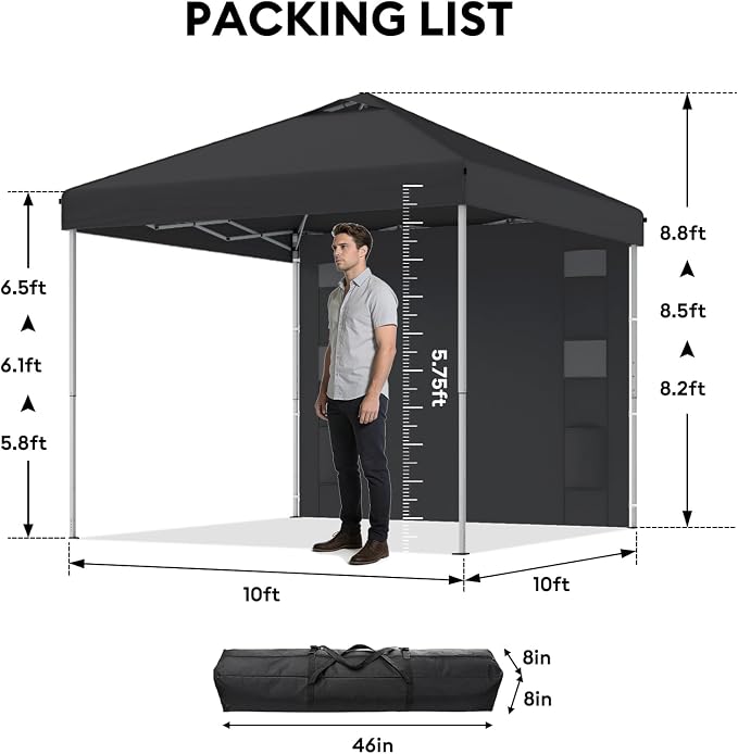 10x10 Pop Up Canopy with Sidewalls, Instant Heavy Duty Canopy Tent - Image 4