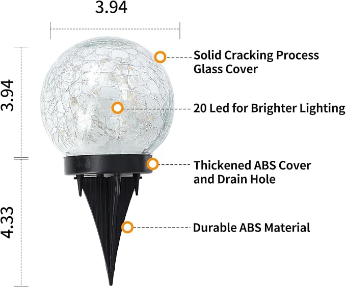 Solar Globe Lights Outdoor Waterproof-Solar Balls Garden-Cracked Glass Ball - Image 3