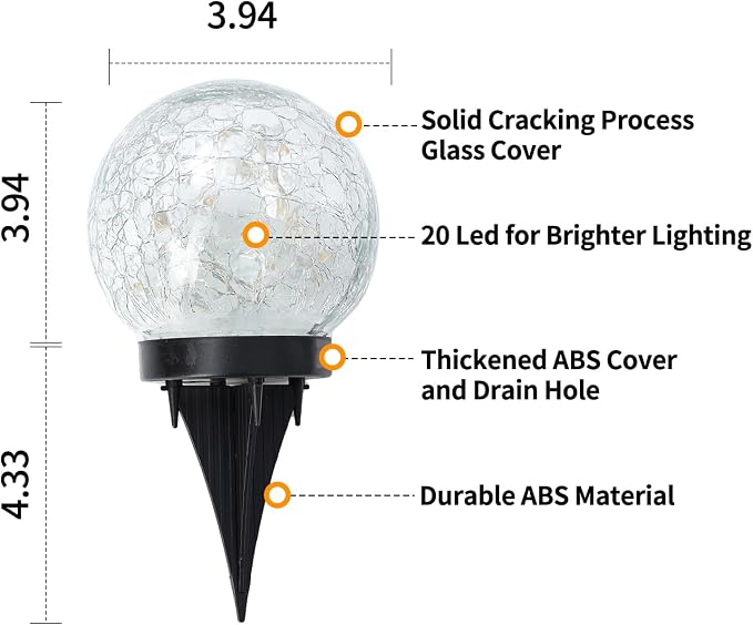 Solar Globe Lights Outdoor Waterproof-Solar Balls Garden-Cracked Glass Ball - Image 3