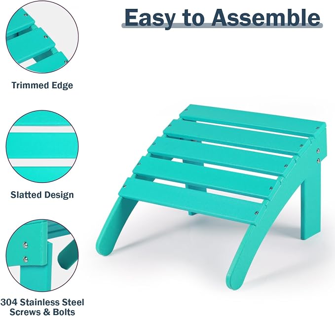 Aoodor Outdoor Adirondack Ottoman, Weather-Resistant HDPE Footrest - Image 4