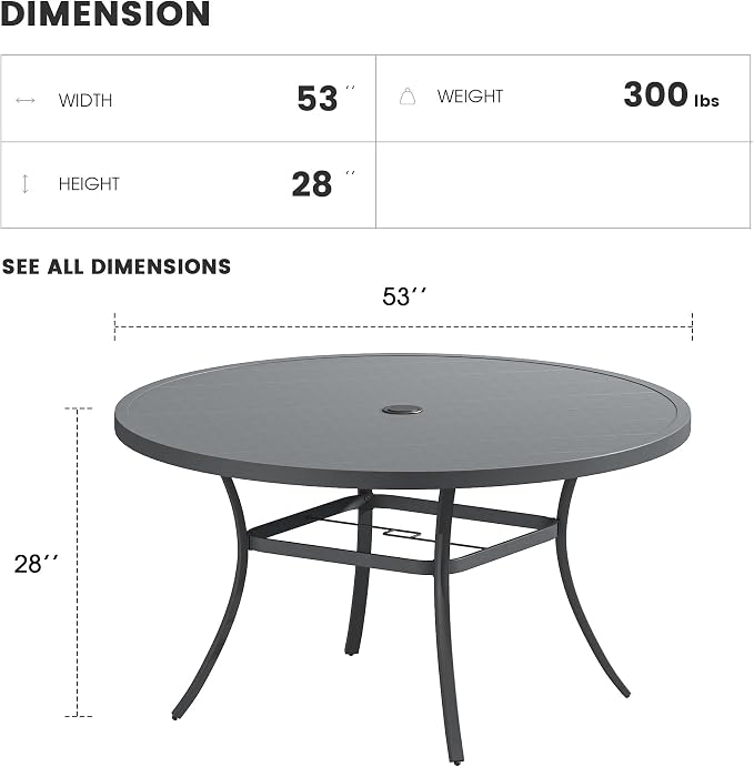 Patio Dining Table for 6-8, Round Metal Outdoor Table - Image 3