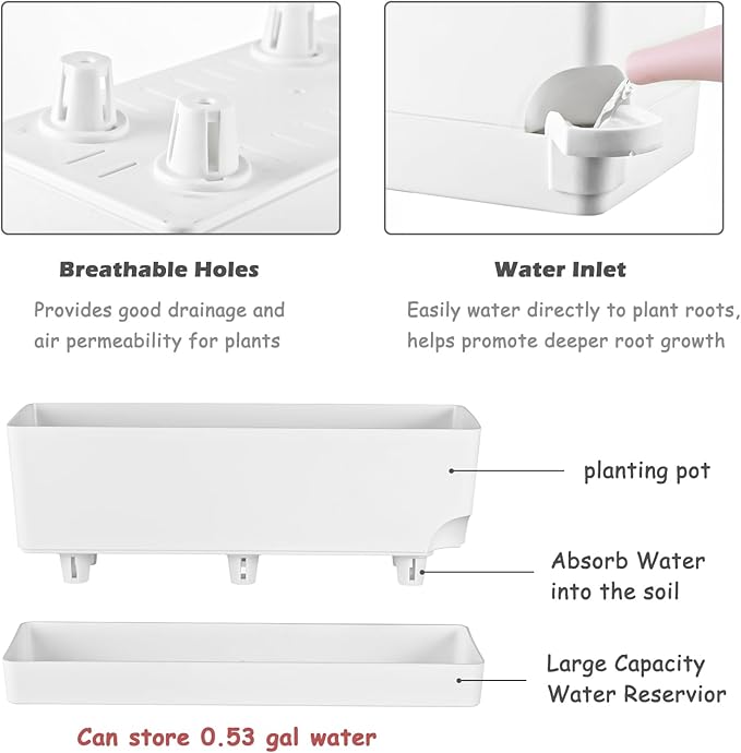4 Pack Self Watering Pots for Indoor Plants 17 Inches Window Boxes Planters - Image 4