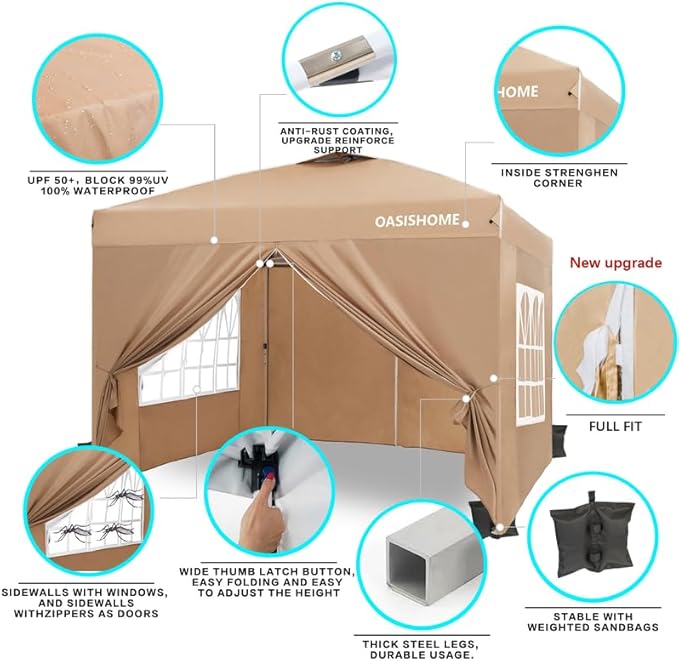 OASISHOME Pop-up Gazebo Instant Portable Canopy Tent 10'x10', - Image 2