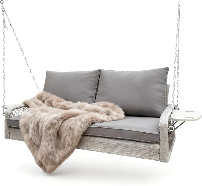 Wicker Porch Swing | 2 Seat Outdoor Porch Swing I 700lbs Heavy Duty Rattan - Image 8