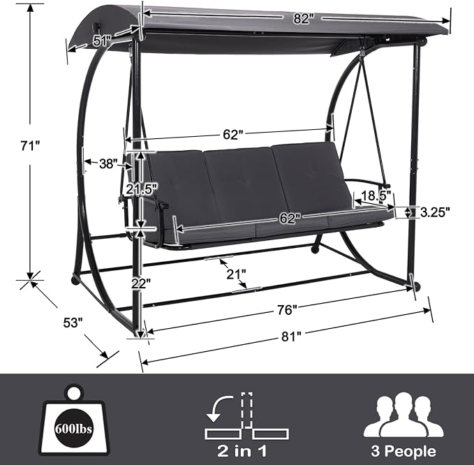 Patio Swing with Canopy, Outdoor Swinging with Stand, Backyard Swings - Image 2