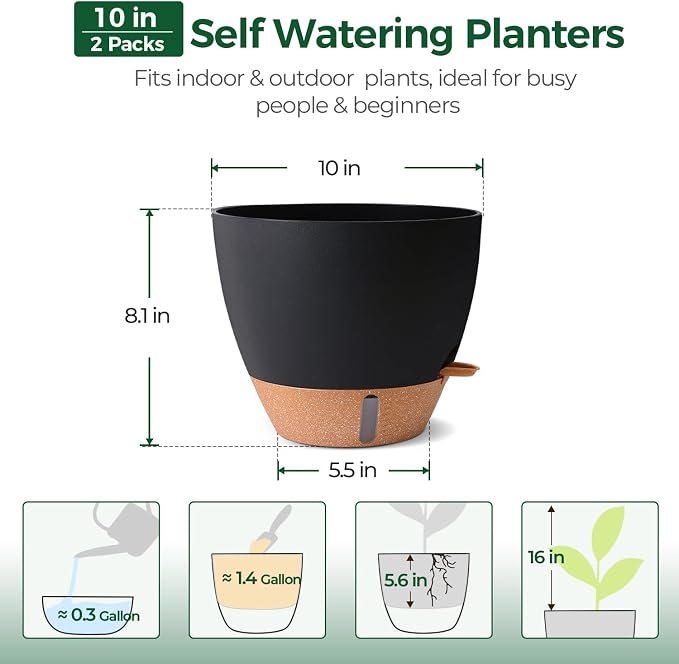 2 Pack 10 Inch Self Watering Pots - Image 3