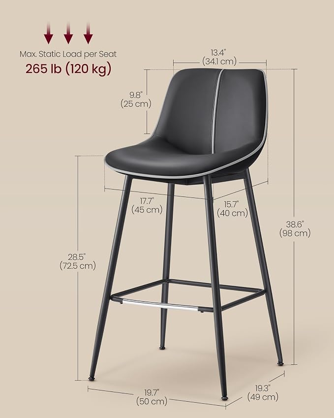 VASAGLE Bar Stools Set of 2, Bar Height Bar Stools - Image 6