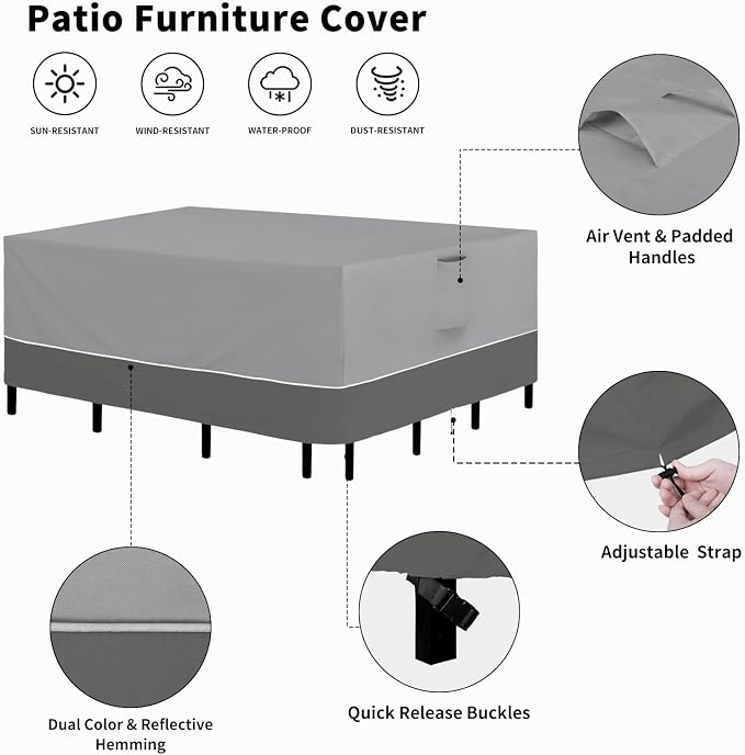 Easy-Going Patio Furniture Cover 110"x84" Rectangle Outdoor Table and Chair Set - Image 5