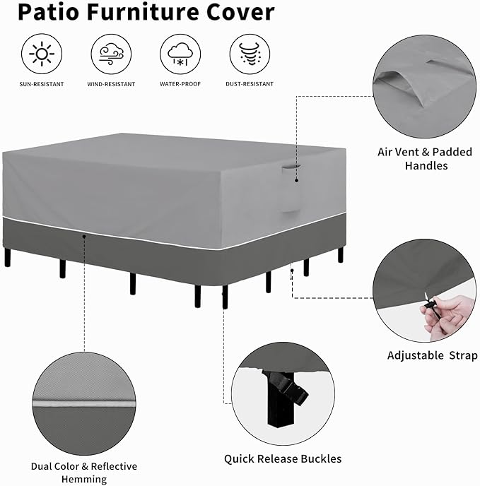 Easy-Going Patio Furniture Cover 126"x63" Rectangle Outdoor Table and Chair Set - Image 5