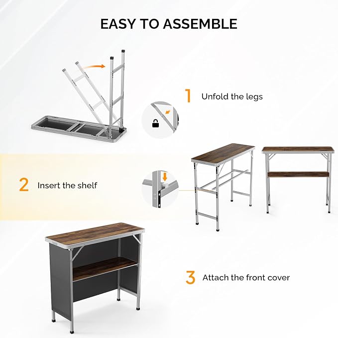 VINGLI 39" Portable Bar Table, Mobile Bar Table - Image 5