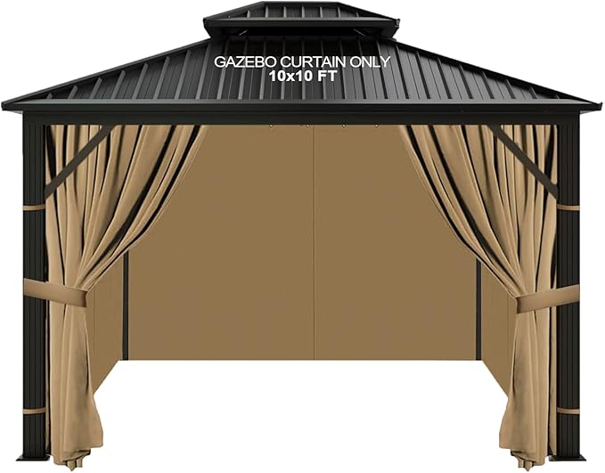 slashome 10'x10' Gazebo Curtains Outdoor Waterproof, Khaki Universal by SLASHOME