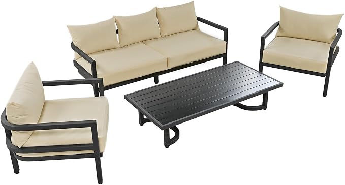 LUMISOL Aluminum Outdoor Patio Sectional Sofa Set, 4-Piece Modern Conversation - Image 4