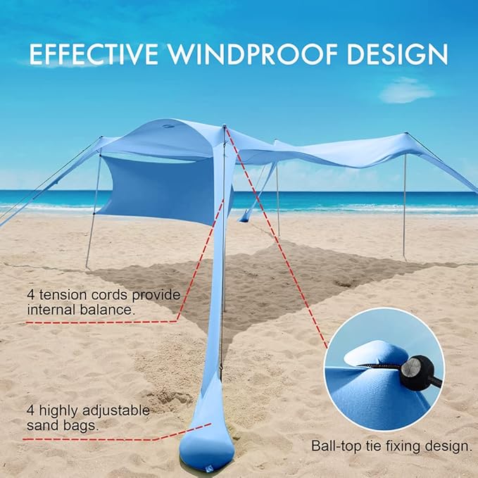 Beach Canopy Tent Shade with Sidewalls 10x10FT, 6.6FT Tall, UPF50+ Sun Shelter - Image 3