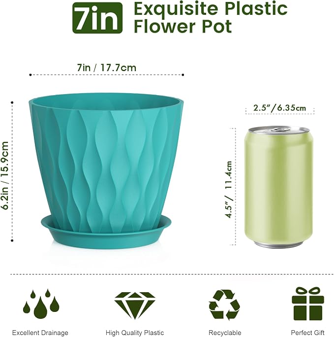 7 inch Plant Pots for Indoor Outdoor Plants, 5 Pack Thick Flower Pots - Image 2