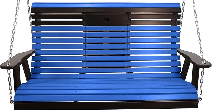 5FT Blue Flip-Cup ROLLBACK Porch Swing Bench, Amish-Made Poly Lumber Wood - Image 2